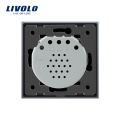 Livolo Interruptor Elétrico padrão DA UE Cinza Luxo Cristal Painel de Vidro e 2 gang 2 vias Interruptor de Luz Da Parede Da Tela de Toque VL-C702S-15